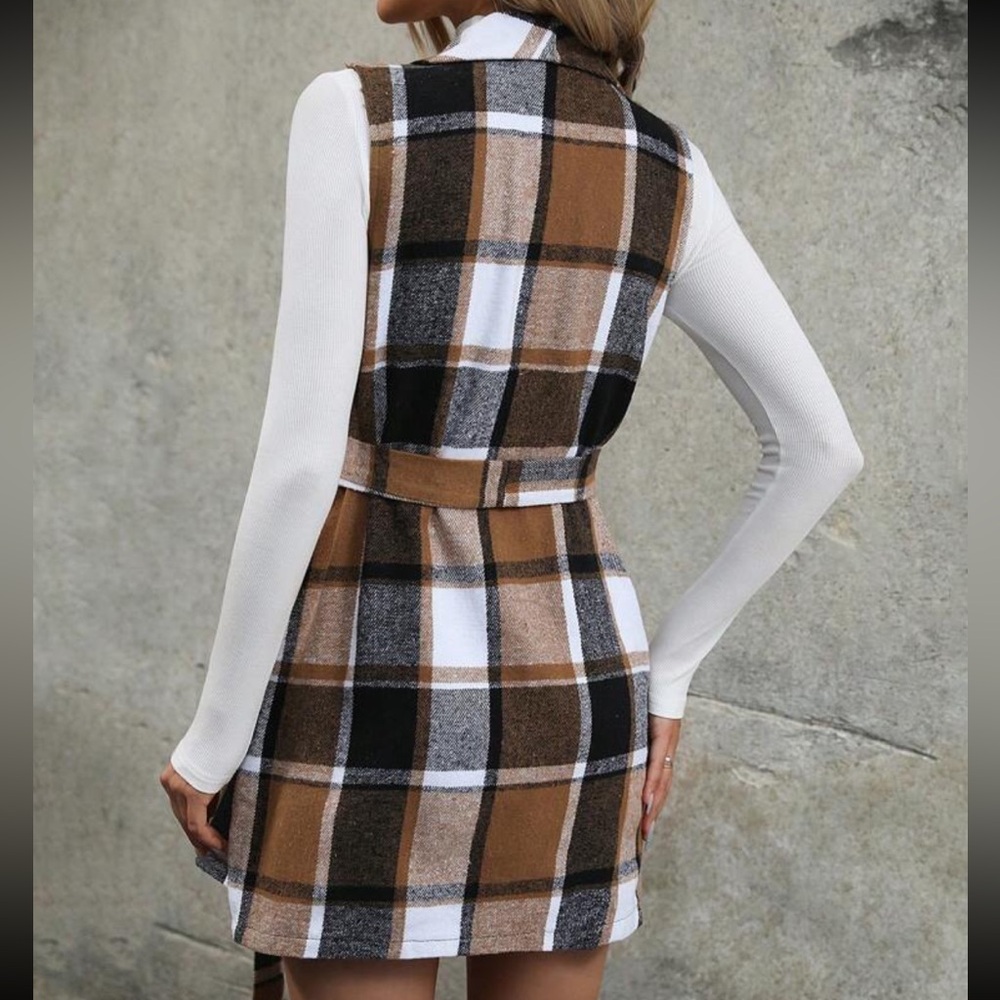 Plaid Vest Cardigan 🤎 Khaki Nova Check - Picture 2 of 5